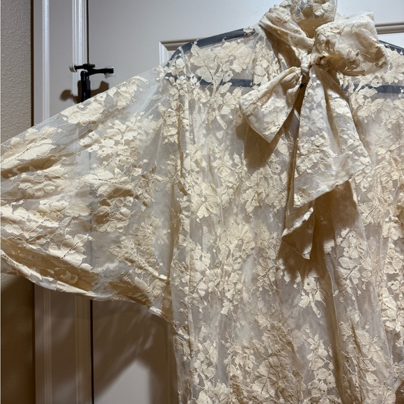 Elegant Cream Lace Blouse with Bow - Picture 4 of 5